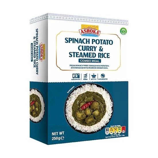 Spenótos Burgonya Curryvel & Párolt Rizs Készétel, 250gr (Ashoka)