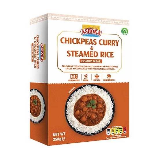 Csicseriborsó Curry & Párolt Rizs Készétel, 250gr (Ashoka)