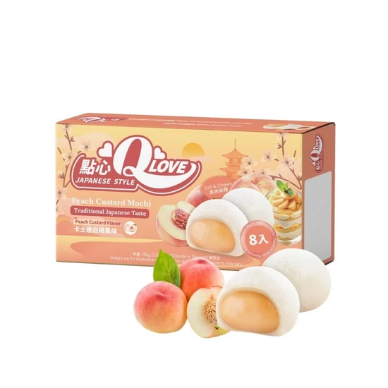 Fehér Őszibarack Puding Mini Mochi, 80gr (QLove)