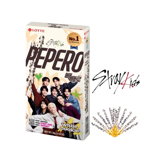 Pepero Stray Kids Fehér Csokoládé és Keksz Ropi, 32gr (Lotte)