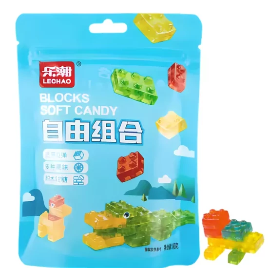 Vegyes Gyümölcs Gumicukor Építőkocka Formájú, 80g (Le Chao)