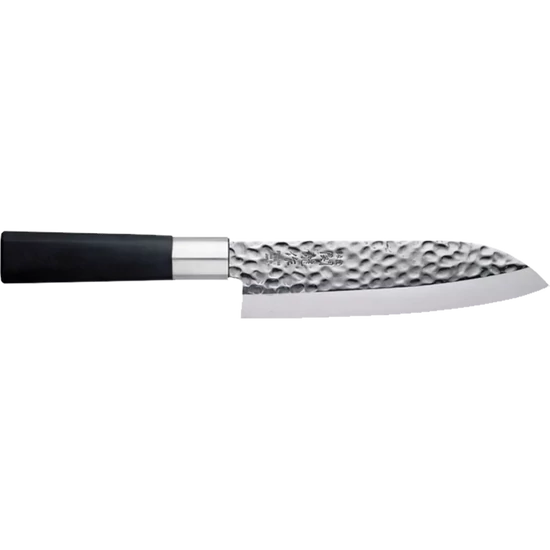 Japán Hammered Santoku Kés Fekete Markolattal (Sekiryu)