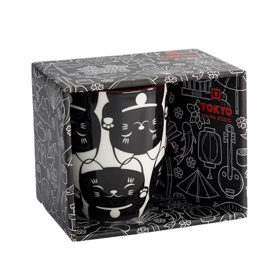 Fekete Lucky Cat Bögre Díszdobozban, 380ml (Tokyo Design)