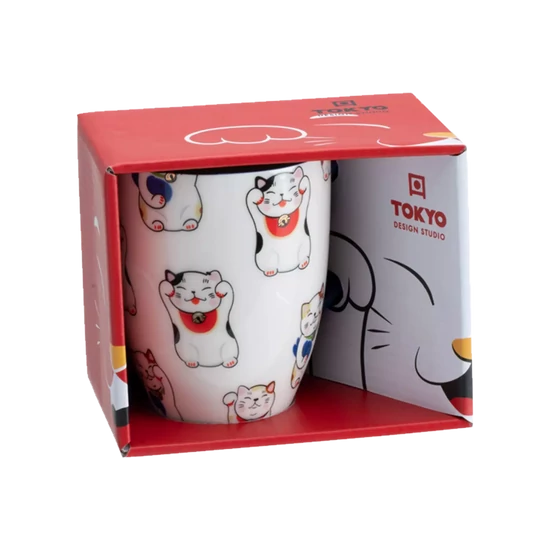 Fehér Lucky Cat Bögre Díszdobozban, 380ml (Tokyo Design)