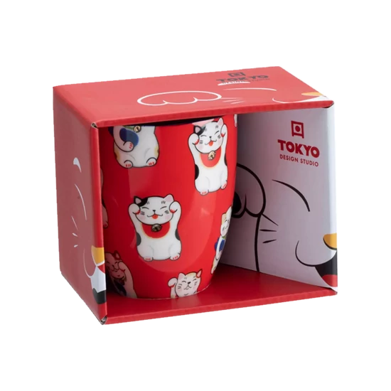 Piros Lucky Cat Bögre Díszdobozban, 380ml (Tokyo Design)