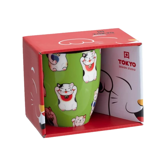 Zöld Lucky Cat Bögre Díszdobozban, 380ml (Tokyo Design)