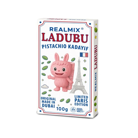 Ladubu Párizs Edition Eredeti Dubai Málna Ízű Fehér Csokoládé Pisztácia Kadayif Töltelékkel, 100gr (Realmix)